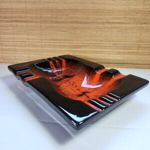 Evangeline Ceramic Ashtray Mid Century Modern Vintage Large Canada Black Orange